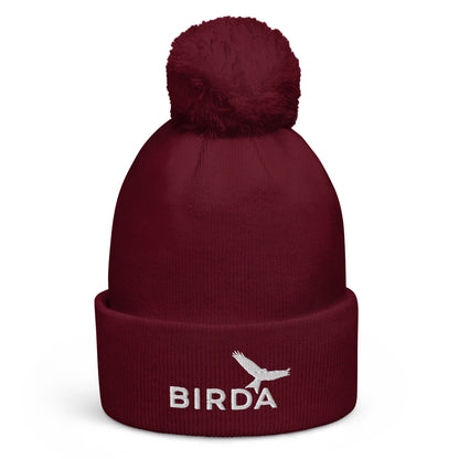 Birda Bird Cuffed Pom-Pom beanie in burgundy