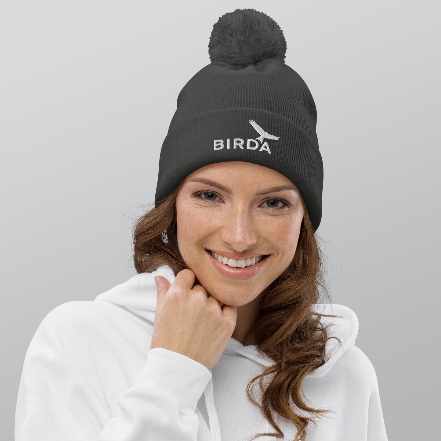 Birda Bird Cuffed Pom-Pom beanie in graphite