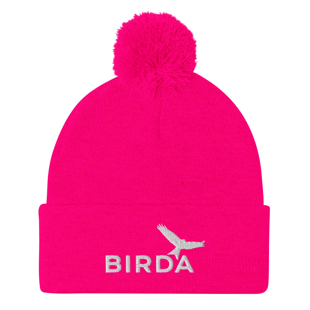 Bird Pom-pom beanie in neon pink